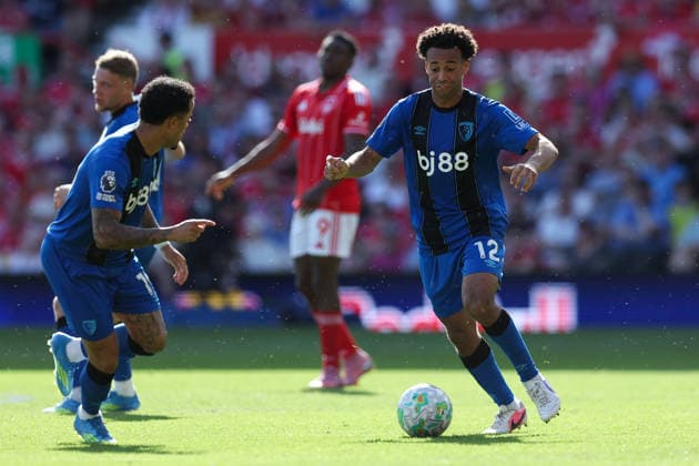 Nottingham, England, 24th May 2026. Tyler Adams of AFC Bournemouth runs with the ball during the Nottingham Forest vs AFC Bournemouth Premier League match at the City Ground, Nottingham. Picture credit should read: Jessica Hornby Sportimage EDITORIAL USE ONLY. No use with unauthorised audio, video, data, fixture lists, club league logos or live services. Online in-match use limited to 120 images, no video emulation. No use in betting, games or single club league player publications. SPI_098_JH_NOTTINGHAM_FOREST_BOURNEMOUTH SPI-4820-0098