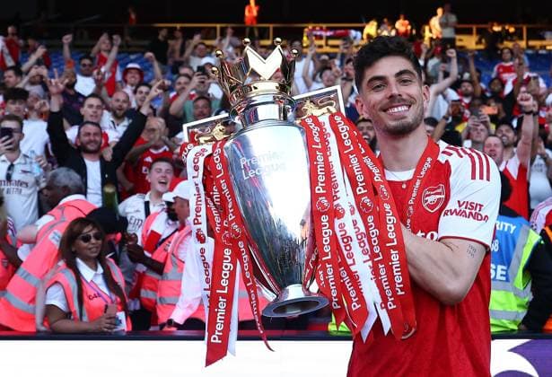 Kai Havertz of Arsenal celebrates with the Premier League trophy Crystal Palace v Arsenal, Premier League, Football, Selhurst Park, London, UK - 24 May 2026London Selhurst Park United Kingdom EDITORIAL USE ONLY No use with unauthorised audio, video, data, fixture lists, club league logos or live services. Online in-match use limited to 120 images, no video emulation. No use in betting, games or single club league player publications. Copyright: xMichaelxZemanek Shutterstockx 16889837cr