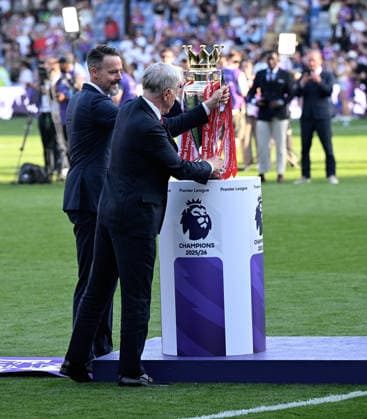 Crystal Palace v Arsenal Premier League Arsenal owner Stan Kroenke and son Josh pictured with the Premier League trophy during the Premier League match at Selhurst Park, London 24 05 2026 UK Newspapers OUT Copyright: xDanielxHamburyx FIL-23470-0267
