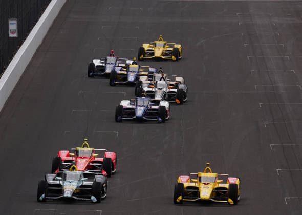 INDIANAPOLIS, IN - MAY 24: IndyCar, Indy Car, IRL, USA driver Alex Palou (10) leads the field for the start of the 110th Running of the Indianapolis 500 on May 24, 2026, at the Indianapolis Motor Speedway in Indianapolis, Indiana. (Photo by Brian Spurlock Icon Sportswire) AUTO: MAY 24 NTT IndyCar Series Indianapolis 500 presented by Gainbridge EDITORIAL USE ONLY Icon26052450051