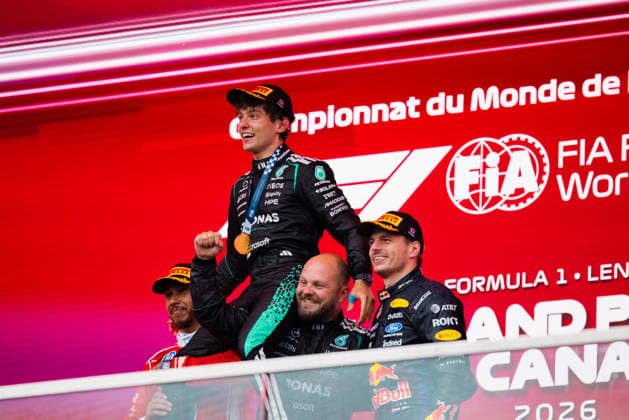 Formula 1 Lenovo Grand Prix du Canada 2026 Luca De Vita OVERTAKE MAXPPP - Montréal 25 05 2026 12 ANTONELLI Kimi (ita), Mercedes-AMG PETRONAS Formula One Team portrait, 03 VERSTAPPEN Max (nld), Oracle Red Bull Racing, portrait 44 HAMILTON Lewis (gbr), Scuderia Ferrari HP, portrait podium at the Formula 1 Lenovo Grand Prix du Canada 2026, the 5th round of the 2026 FIA Formula 1 World Championship, WM, Weltmeisterschaft at the Circuit?Gilles?Villeneuve in Montréal, Canada, from 21 to 24 May 2026 Montréal Circuit Gilles Villeneuve Canada Copyright: xOVERTAKE MAXPPPxLucaxDexVitax OVT202605259108 OVT202605259108