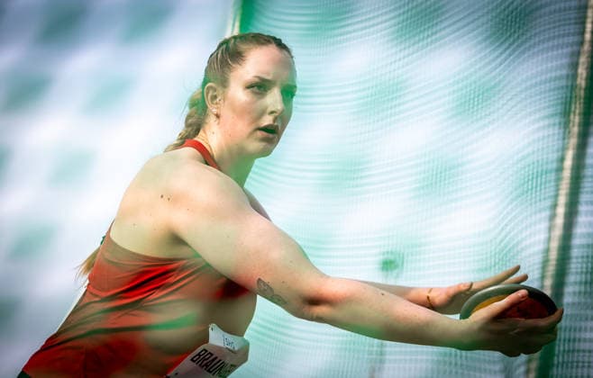 61 International Whitsun Sports Festival Rehlingen Siersburg, 24 05 2026 Leia Braunagel GER Eintracht Frankfurt e V in the womens discus throw 61 International Whitsun Sports Festival on 24 05 2026 at the Bungert Stadium in Rehlingen Siersburg Saarland Copyright: xBEAUTIFULxSPORTS R.xSchmittx