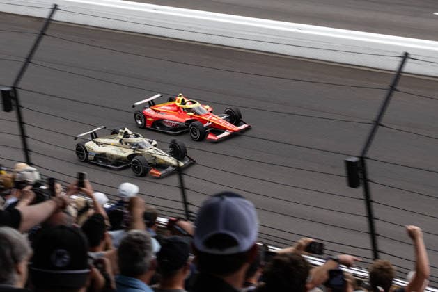 May 24, 2026, Indianapolis, Indiana, USA: DAVID MALUKAS (12) Team Penske and FELIX ROSENQVIST (60) Meyer Shank Racing race to a historically close finish in the final lap of the 110th running of the Indianapolis 500 on May 24th, 2026 at the Indianapolis Motor Speedway in Indianapolis, Indiana. IndyCar, Indy Car, IRL, USA 2026: Indianapolis 500  - ZUMAs355 20260524_zsp_s355_051 Copyright: xJustinxSickingx