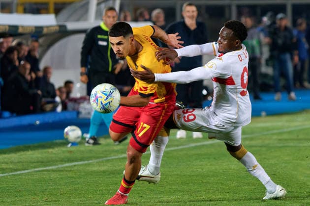 IPA85054014 - Danilo Veiga of US Lecce in action against Latif Ouedraogo of Genoa CFC during US Lecce vs Genoa CFC, Italian soccer Serie A match in Lecce, Italy, May 24 2026  Copyright: xEmmanuelexMastrodonato IPAxSportx xx 85054014