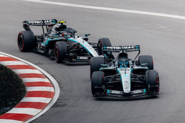 Formula 1Canadian Grand Prix 2026 George Russell (Mercedes AMG Petronas Formula One Team, 63) and Andrea Kimi Antonelli (Mercedes AMG Petronas Formula One Team, 12) battling on race day at the Canadian GP 2026 24 05 2026