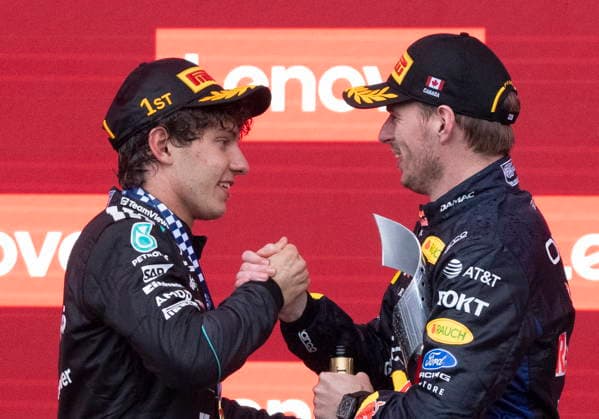 May 24, 2026, Montreal, Qc, CANADA: Winner Mercedes driver Kimi Antonelli of Italy, left, is congratulated on his win by third place Red Bull Racing driver Max Verstappen of the Netherlands at the Formula One auto racing Canadian Grand Prix in Montreal on Sunday, May 24, 2026. Canada News - May 24, 2026  - ZUMAc35_ 20260524_zaf_c35_124 Copyright: xChristinnexMuschix
