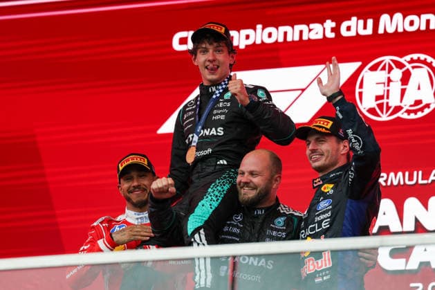 RECORD DATE NOT STATED 24th May 2026; Circuit Gilles Villeneuve, Montreal, Quebec, Canada; 2026 FIA Formula 1 Canadian Grand Prix, Race Day; Kimi Antonelli (12) of Italy and Mercedes-AMG PETRONAS Formula One Team celebrates his win ArtxVega