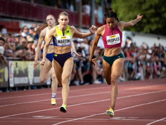61 International Whitsun Sports Festival Rehlingen Siersburg, 24 05 2026 On the finish line Thrilling womens 400m sprint duel between, from left, Johanna Martin GER 1 LAV Rostock and Paris Peoples USA United States of America 61 International Whitsun Sports Festival on 24 05 2026 at the Bungert Stadium in Rehlingen Siersburg Saarland Copyright: xBEAUTIFULxSPORTS R.xSchmittx