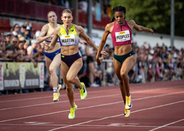 61 International Whitsun Sports Festival Rehlingen Siersburg, 24 05 2026 On the finish line Thrilling womens 400m sprint duel between, from left, Johanna Martin GER 1 LAV Rostock and Paris Peoples USA United States of America 61 International Whitsun Sports Festival on 24 05 2026 at the Bungert Stadium in Rehlingen Siersburg Saarland Copyright: xBEAUTIFULxSPORTS R.xSchmittx