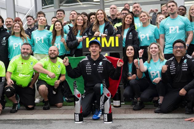 May 24, 2026, Montreal, Canada: KIMI ANTONELLI (ITA) of Mercedes-AMG 12 celebrating with the Mercedes team after winning the 2026 Formula 1 Canadian Grand Prix. F1 2026: Canada Grand Prix: Antonelli Wins  - ZUMAb177 20260524_aap_b177_050 Copyright: xTaidghxBarronx