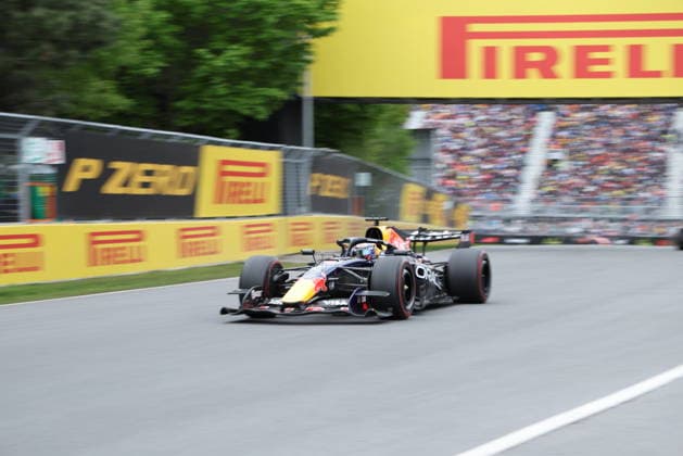 RECORD DATE NOT STATED 24th May 2026; Circuit Gilles Villeneuve, Montreal, Quebec, Canada; 2026 FIA Formula 1 Canadian Grand Prix, Race Day; Max Verstappen (03) of the Nearthland and Oracle Red Bull Racing exit turn 2 XavierxLeFrancois