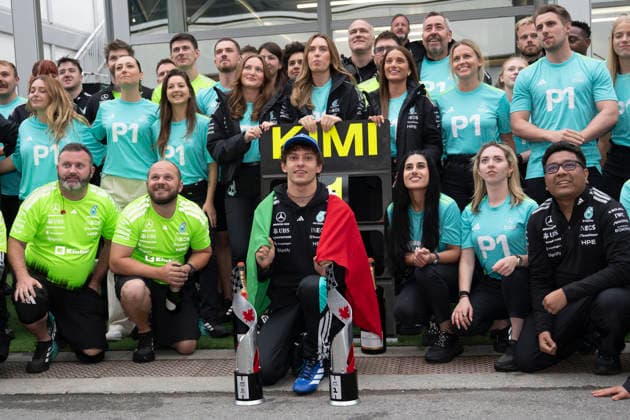 May 24, 2026, Montreal, Canada: KIMI ANTONELLI (ITA) of Mercedes-AMG 12 celebrating with the Mercedes team after winning the 2026 Formula 1 Canadian Grand Prix. F1 2026: Canada Grand Prix: Antonelli Wins  - ZUMAb177 20260524_aap_b177_075 Copyright: xTaidghxBarronx
