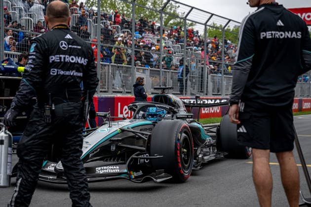 MONTREAL, CANADA: George Russell, racing for the Mercedes team during the 2026 Formula 1 Canadian Grand Prix at the Circuit Gilles Villeneuve in Montreal, Canada
