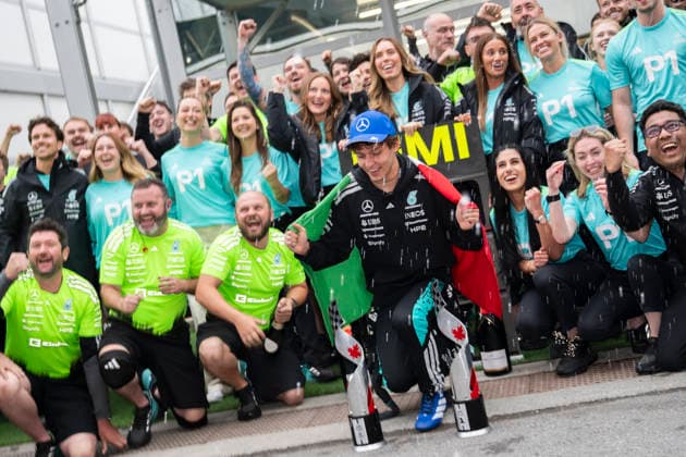 May 24, 2026, Montreal, Canada: KIMI ANTONELLI (ITA) of Mercedes-AMG 12 celebrating with the Mercedes team after winning the 2026 Formula 1 Canadian Grand Prix. Montreal Canada - ZUMAb177 20260524_aap_b177_053 Copyright: xTaidghxBarronx