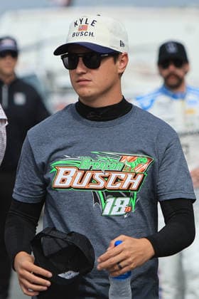 CHARLOTTE, NC - MAY 24: Zane Smith ( 38 Front Row Motorsports Aaron s Boys & Girls Clubs of America Ford) walks in the garage area wearing a Hat honoring the late Kyle Busch and a t-shirt with Brexton Busch s name on it prior to the running of the NASCAR, Motorsport, USA Cup Series Coca-Cola 600 on May 24, 2026 at Charlotte Motor Speedway in Charlotte, NC. (Photo by Jeff Robinson Icon Sportswire) AUTO: MAY 24 NASCAR Cup Series Coca-Cola 600 EDITORIAL USE ONLY Icon2605246388600