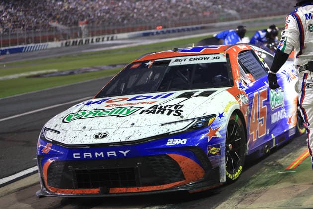 CHARLOTTE, NC - MAY 24: Tyler Reddick ( 45 23XI Racing Mobil 1 O Reilly Auto Parts Toyota) stops in his pit stall for service during the running of the NASCAR, Motorsport, USA Cup Series Coca-Cola 600 on May 24, 2026 at Charlotte Motor Speedway in Charlotte, NC. (Photo by Jeff Robinson Icon Sportswire) AUTO: MAY 24 NASCAR Cup Series Coca-Cola 600 EDITORIAL USE ONLY Icon2605248113600