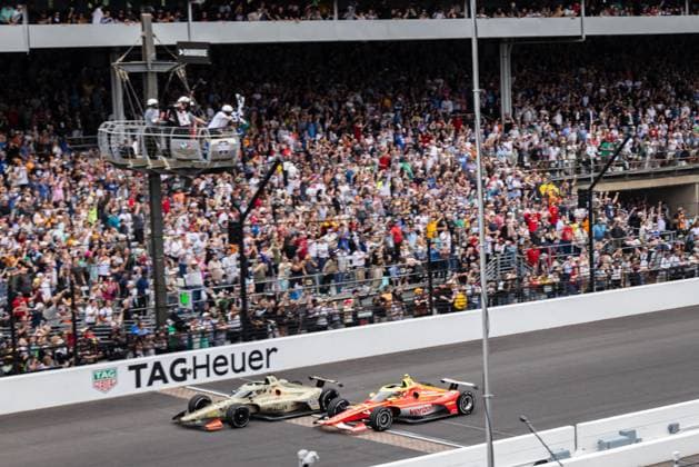 May 24, 2026, Speedway, Indiana, USA: FELIX ROSENQVIST, driver of the No. 60 Honda for Meyer Shank Racing w Curb Agajanian, completes a last-second pass to defeat DAVID MALUKAS, driver of the No. 12 Chevrolet for Team Penske, to win the 110th Indianapolis 500 at Indianapolis Motor Speedway. Speedway USA - ZUMAw173 20260524_zsp_w173_031 Copyright: xLukexWelshx