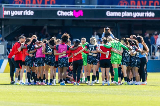 SAN JOSE, CA - MAY 24: Chicago Stars FC huddle after a win against Bay FC in a match on May 24, 2026 at PayPal Park in San Jose, CA. (Photo by Matthew Huang Icon Sportswire) SOCCER: MAY 24 NWSL Bay FC vs Chicago Stars EDITORIAL USE ONLY Icon260524090