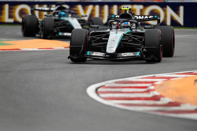 Montreal Formula 1 Canada Grand Prix - Race AJ Mercedes driver Andrea Kimi Antonelli (12) and Mercedes driver George Russell (63) races during the 2026 Formula 1 Grand Prix du Canada at Circuit Gilles-Villeneuve in Montreal, Quebec, Canada, on May 24, 2026. Photo by Alexis Jumeau ABACAPRESS.COM Montreal Quebec Canada  Copyright: xJumeauxAlexis ABACAx