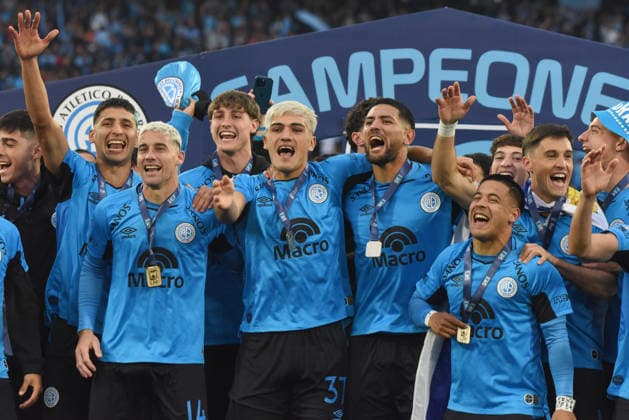 River Plate v Belgrano - Final: Torneo Apertura 2026 Players of Belgrano celebrate with the trophy after the match between River Plate and Belgrano at Estadio Mario Alberto Kempes, Argentina, on May 24. Cordoba Buenos Aires Argentina  Copyright: xFedericoxPerettix originalFilename:peretti-riverpla260524_npqyh.jpg