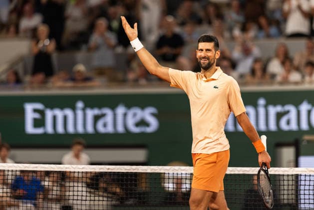 2026 French Open - Day One Novak Djokovic reacts during his men s singles match against Giovanni Mpetshi Perricard on day one of the French Open tennis tournament on Court Philippe-Chatrier at the Roland-Garros Complex in Paris, France. Paris France  Copyright: xIbrahimxEzzatx originalFilename:ezzat-notitle260524_nps4Y.jpg