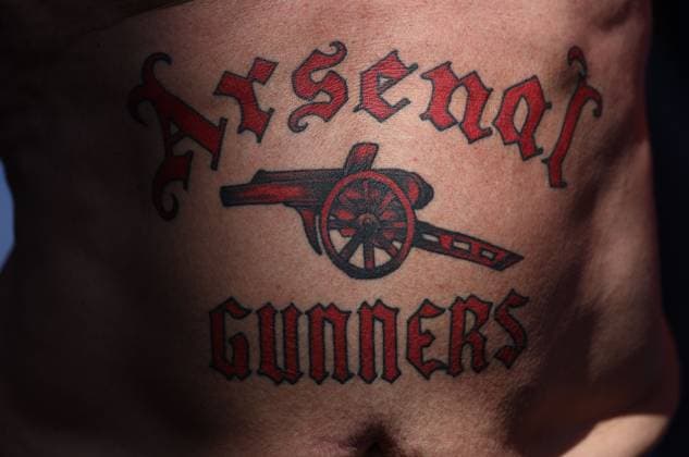 Arsenal fan belly tattoo Crystal Palace v Arsenal, Premier League, Football, Selhurst Park, London, UK - 24 May 2026London Selhurst Park United Kingdom EDITORIAL USE ONLY No use with unauthorised audio, video, data, fixture lists, club league logos or live services. Online in-match use limited to 120 images, no video emulation. No use in betting, games or single club league player publications.  Copyright: xMichaelxZemanek Shutterstockx 16889837dv