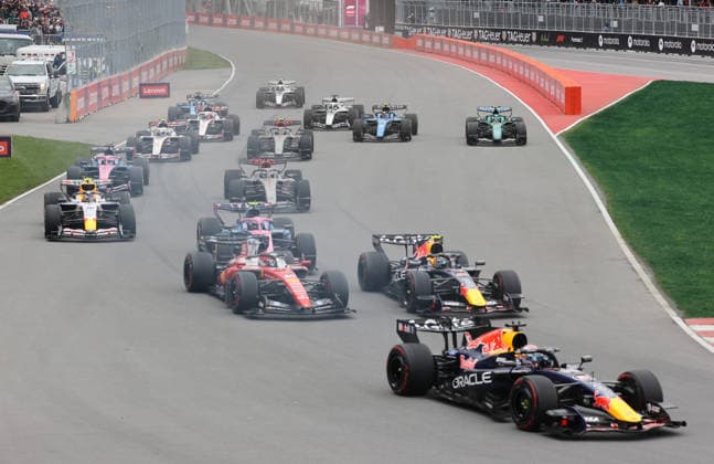 24 05 2026, Circuit Gilles Villeneuve, Montreal, FORMULA 1 LENOVO GRAND PRIX DU CANADA 2026 , pictured Max Verstappen NLD , Oracle Red Bull Racing, g6 , Charles Leclerc MCO , Scuderia Ferrari HP, Franco Colapinto ARG , BWT Alpine F1 Team, Liam Lawson NZL , Visa Cash App Racing Bulls Formula One Team, Nico Hülkenberg DEU , Audi Revolut F1 Team Photo by Mark Urquhart Hasan Bratic DeFodi Images