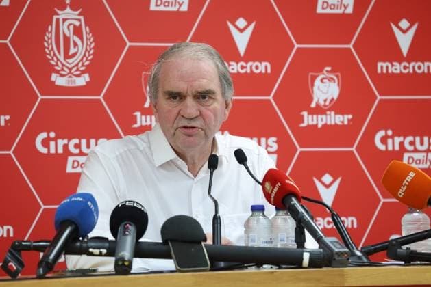Standard s general manager Pierre Francois pictured during a press conference, PK, Pressekonferenz of first league team Standard de Liege regarding the incidents after Saturday s derby game against Sporting Charleroi, Monday 25 May 2026 in Liege. BRUNOxFAHY  x174987274x