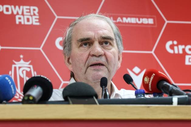 Standard s general manager Pierre Francois pictured during a press conference, PK, Pressekonferenz of first league team Standard de Liege regarding the incidents after Saturday s derby game against Sporting Charleroi, Monday 25 May 2026 in Liege. BRUNOxFAHY  x174988423x