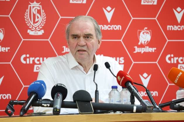 Standard s general manager Pierre Francois pictured during a press conference, PK, Pressekonferenz of first league team Standard de Liege regarding the incidents after Saturday s derby game against Sporting Charleroi, Monday 25 May 2026 in Liege. BRUNOxFAHY  x174988430x