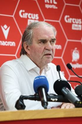 Standard s general manager Pierre Francois pictured during a press conference, PK, Pressekonferenz of first league team Standard de Liege regarding the incidents after Saturday s derby game against Sporting Charleroi, Monday 25 May 2026 in Liege. BRUNOxFAHY  x174988486x