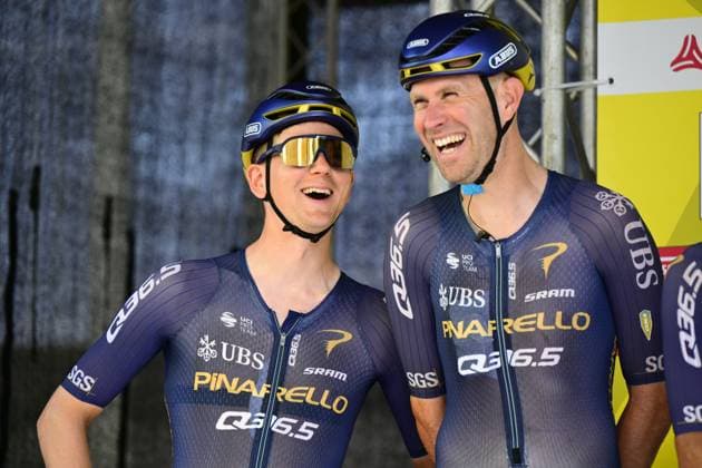 Belgian Aime De Gendt of Pinarello Q36.5 Pro Cycling Team and Belgian Frederik Frison of Pinarello Q36.5 Pro Cycling Team pictured ahead of the Antwerp Port Epic men s elite one day cycling race, 196,4 km in and around Antwerp, Monday 25 May 2026. TOM GOYVAERTS TomxGoyvaerts  x174988931x