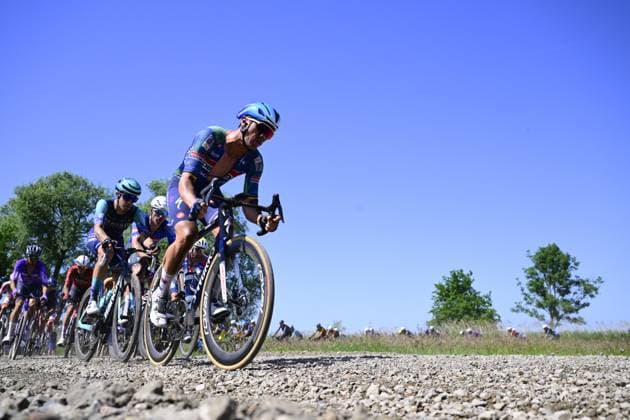 The pack of riders pictured in action during the Antwerp Port Epic men s elite one day cycling race, 196,4 km in and around Antwerp, Monday 25 May 2026. TOM GOYVAERTS TomxGoyvaerts  x175005833x