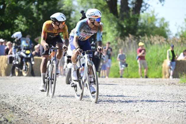 The pack of riders pictured in action during the Antwerp Port Epic men s elite one day cycling race, 196,4 km in and around Antwerp, Monday 25 May 2026. TOM GOYVAERTS TomxGoyvaerts  x175014337x