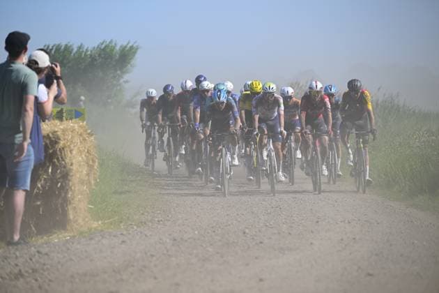 The pack of riders pictured in action during the Antwerp Port Epic men s elite one day cycling race, 196,4 km in and around Antwerp, Monday 25 May 2026. TOM GOYVAERTS TomxGoyvaerts  x175014368x