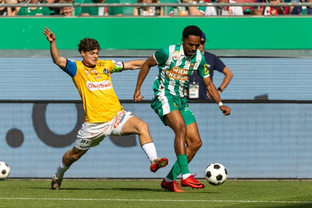 SOCCER - BL, Rapid vs Ried VIENNA,AUSTRIA,25.MAY.26 - SOCCER - ADMIRAL Bundesliga, Europacup play off, SK Rapid Wien vs SV Ried. Image shows Fabian Rossdorfer (Ried) and Petter Nosa Dahl (Rapid).  GEPAxpictures xPhilippxBrem