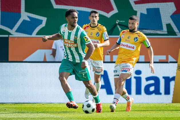 SOCCER - BL, Rapid vs Ried VIENNA,AUSTRIA,25.MAY.26 - SOCCER - ADMIRAL Bundesliga, Europacup play off, SK Rapid Wien vs SV Ried. Image shows Petter Nosa Dahl (Rapid) and Yusuf Maart (Ried).  GEPAxpictures xKevinxHackner
