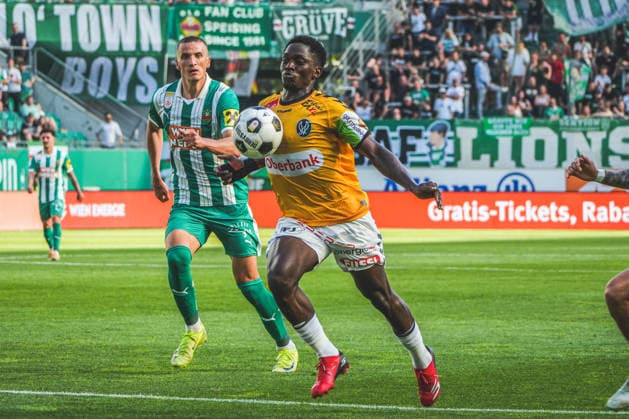 Football Austria, Admiral Bundesliga European Cup Playoff Final ECL 2025 2026, SK Rapid Wien vs SV Oberbank Ried Allianz Stadion Weststadion, Vienna Hütteldorf Kingstone Mutandwa SV Oberbank Ried Copyright: xLukasxBierederx