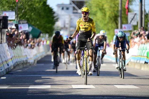 Norwegian Per Strand Hagenes of Team Visma-Lease a Bike and pictured crossing the finish line of the Antwerp Port Epic men s elite one day cycling race, 196,4 km in and around Antwerp, Monday 25 May 2026. TOM GOYVAERTS TomxGoyvaerts  x175024332x