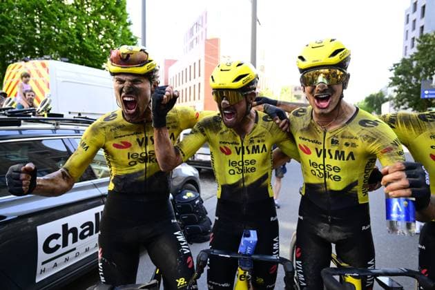 Team Visma-Lease a Bike riders and pictured after the Antwerp Port Epic men s elite one day cycling race, 196,4 km in and around Antwerp, Monday 25 May 2026. TOM GOYVAERTS TomxGoyvaerts  x175024406x