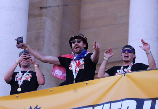 Hull Bus Parade Matt Crooks of Hull City at City Hall during the Hull City Bus Parade on the streets of Hull, England after being promoted to the Premier League in the Sky Bet Championship Play-Off Final on Saturday 23rd May 2026. 25 05 2026 UK Newspapers OUT Copyright: xAndyxSumnerx FIL-23472-0150