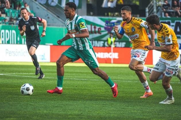 Football Austria, Admiral Bundesliga European Cup Playoff Final ECL 2025 2026, SK Rapid Vienna vs SV Oberbank Ried Allianz Stadium Weststadion, Vienna Hütteldorf Petter Nosakhare Dahl Copyright: xLukasxBierederx
