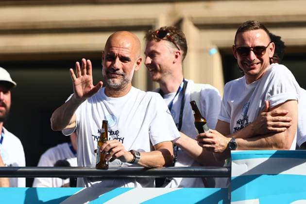 Manchester City out going manager Pep Guardiola Manchester City Carabao Cup and FA Cup trophy Parade, Premier League, Football, Manchester, UK - 25 May 2026Manchester United Kingdom EDITORIAL USE ONLY No use with unauthorised audio, video, data, fixture lists, club league logos or live services. Online in-match use limited to 120 images, no video emulation. No use in betting, games or single club league player publications.  Copyright: xPhilxOldham Shutterstockx 16889909t