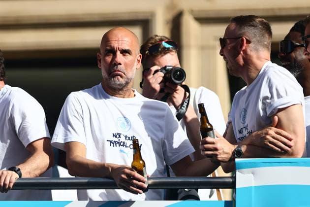 Manchester City out going manager Pep Guardiola Manchester City Carabao Cup and FA Cup trophy Parade, Premier League, Football, Manchester, UK - 25 May 2026Manchester United Kingdom EDITORIAL USE ONLY No use with unauthorised audio, video, data, fixture lists, club league logos or live services. Online in-match use limited to 120 images, no video emulation. No use in betting, games or single club league player publications.  Copyright: xPhilxOldham Shutterstockx 16889909aa
