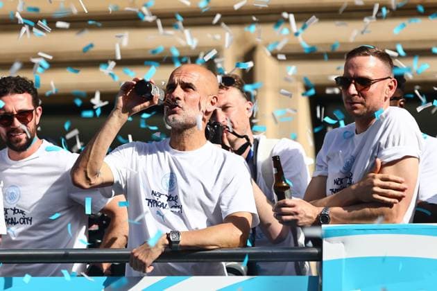 Manchester City out going manager Pep Guardiola Manchester City Carabao Cup and FA Cup trophy Parade, Premier League, Football, Manchester, UK - 25 May 2026Manchester United Kingdom EDITORIAL USE ONLY No use with unauthorised audio, video, data, fixture lists, club league logos or live services. Online in-match use limited to 120 images, no video emulation. No use in betting, games or single club league player publications.  Copyright: xPhilxOldham Shutterstockx 16889909y