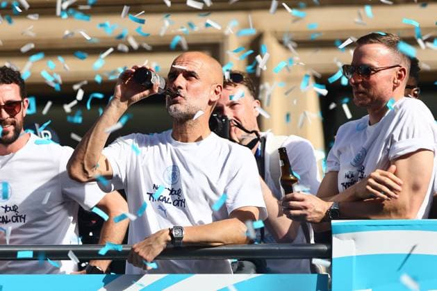 Manchester City out going manager Pep Guardiola Manchester City Carabao Cup and FA Cup trophy Parade, Premier League, Football, Manchester, UK - 25 May 2026Manchester United Kingdom EDITORIAL USE ONLY No use with unauthorised audio, video, data, fixture lists, club league logos or live services. Online in-match use limited to 120 images, no video emulation. No use in betting, games or single club league player publications.  Copyright: xPhilxOldham Shutterstockx 16889909z