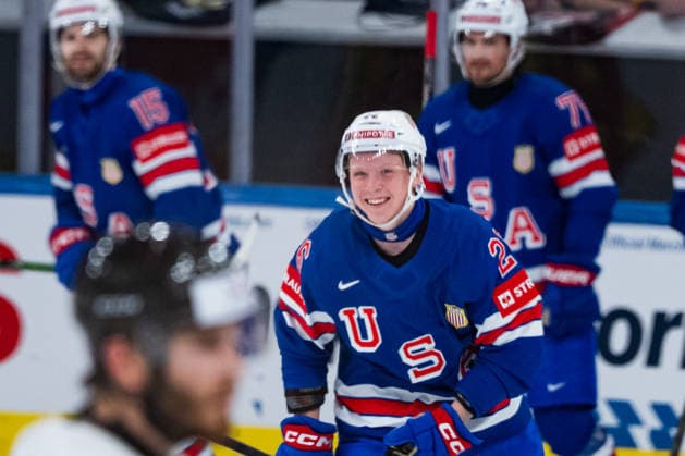 ZURICH, SWITZERLAND - MAY 25: scorer of the 7:3 Goal Max Plante (United States, 26) during the Preliminary Round - Group A Match 47 between United States and Hungary at the IIHF Ice hockey, Eishockey World Championship, WM, Weltmeisterschaft 2026, Swiss Life Arena on May 25, 2026 in Zurich, Switzerland. Zurich Switzerland Copyright: xTimoxSteinx
