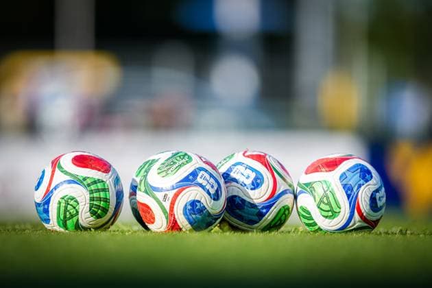 NOORDWIJK , 25-05-2026 , Sportpark S.J.C. , season 2025 2026 , Curacao Dutch International football , Training session Curacao in preparation for FIFA World Cup, WM, Weltmeisterschaft, Fussball 2026 , picture shows FIFA World Cupp 2026 De Trionda Pro match ball Training Curacao 25-05-2026  x203964940x Copyright: