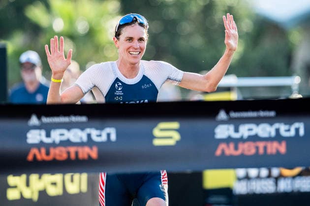 May 25, 2026: Gwen Jorgensen (203) finishing first place womens Pro Sprint at the SuperTri. Austin, Texas. CSM. Austin United States of America - ZUMAc04_ 20260525_faf_c04_013 Copyright: xMarioxCantux