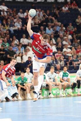 Handball Daikin Handball Bundesliga 2025 2026 Handball Sport Verein Hamburg vs FA Göppingen Nicolaj Jï¿½rgensen Joergensen Hamburg ,successful goal throw, Barclays Arena Hamburg